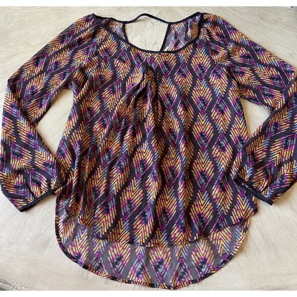 Blu Pepper By Anthropologie Blouse Women L Sheer Fairycore Boho Aztec Sheer 80s - Picture 2 of 15